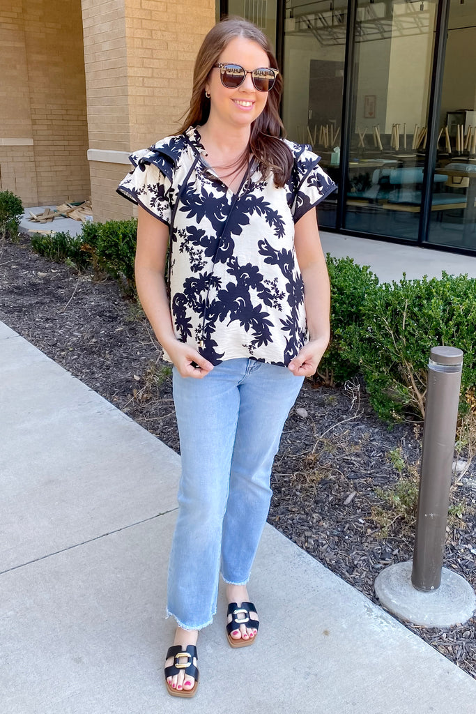 Crashing the Day Floral Print Black Top - Lyla's: Clothing, Decor & More - Plano Boutique