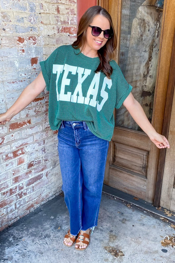 Texas Corduroy Graphic Hunter Green Short Sleeve Top - Lyla's: Clothing, Decor & More - Plano Boutique