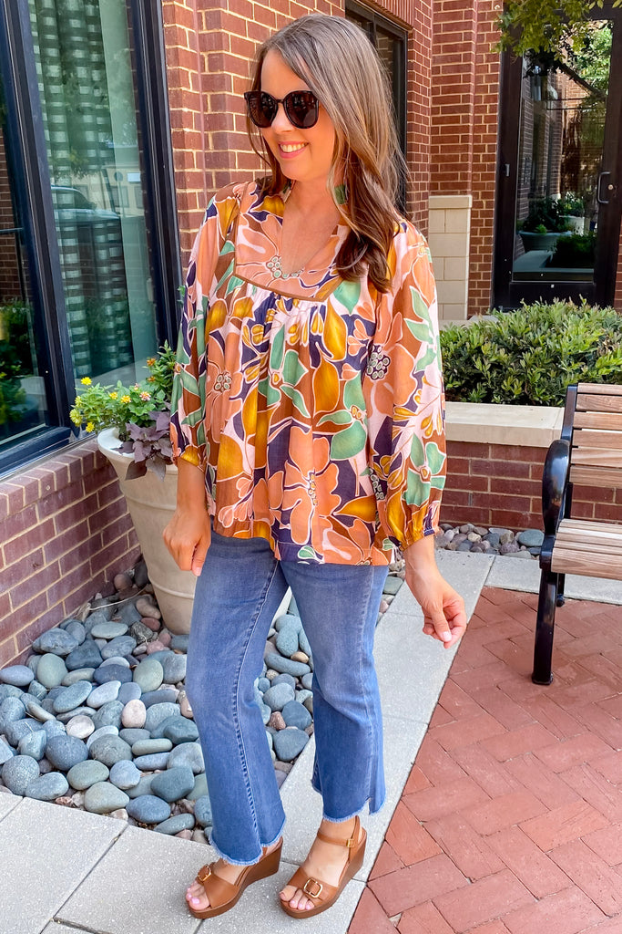 Falling Leaves Floral Print Green Top - Lyla's: Clothing, Decor & More - Plano Boutique