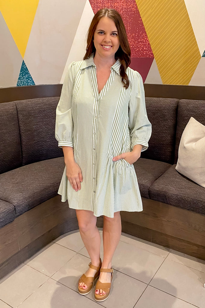Grow Together Striped Sage Dress - Lyla's: Clothing, Decor & More - Plano Boutique