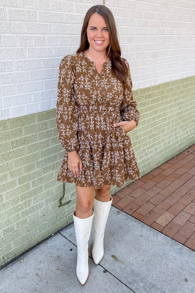 County Roads Floral Print Brown Dress - Lyla's: Clothing, Decor & More - Plano Boutique