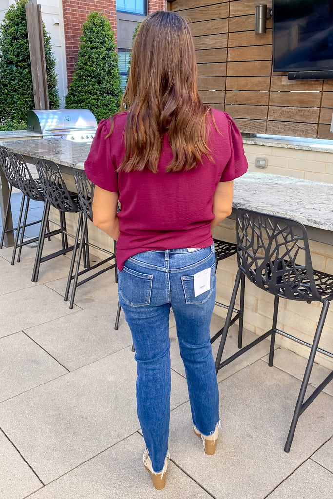 Bella Inspirational High Rise Raw Hem Cropped Flare Jeans by Vervet - Lyla's: Clothing, Decor & More - Plano Boutique