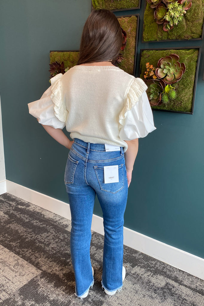 Bella Encouragingly High Rise Kick Flare Denim by Vervet - Lyla's: Clothing, Decor & More - Plano Boutique