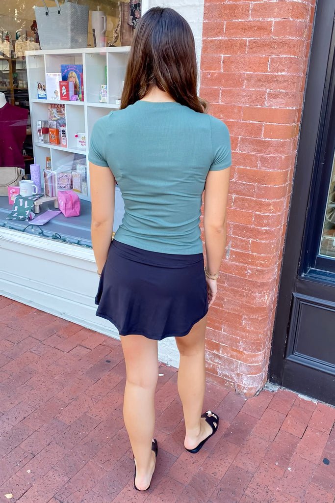 Athleisure Essential Short Sleeve Micro Ribbed Silky PineTop - Lyla's: Clothing, Decor & More - Plano Boutique