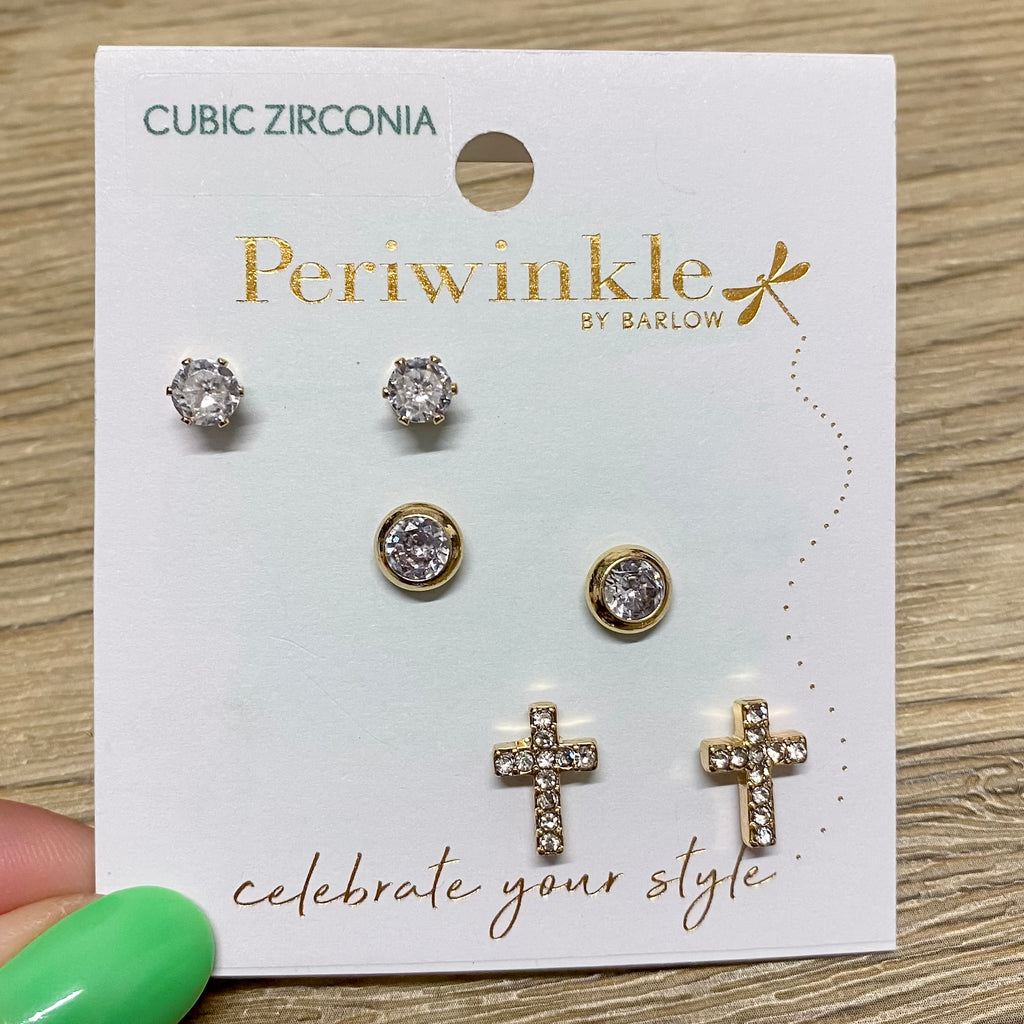 Stud and Cross Trio Earrings - Lyla's: Clothing, Decor & More - Plano Boutique