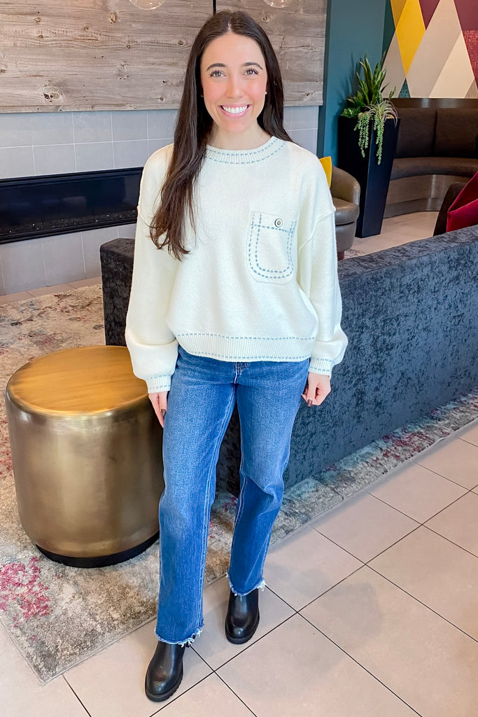 Snowbound Stitch Detail Cream Sweater - Lyla's: Clothing, Decor & More - Plano Boutique