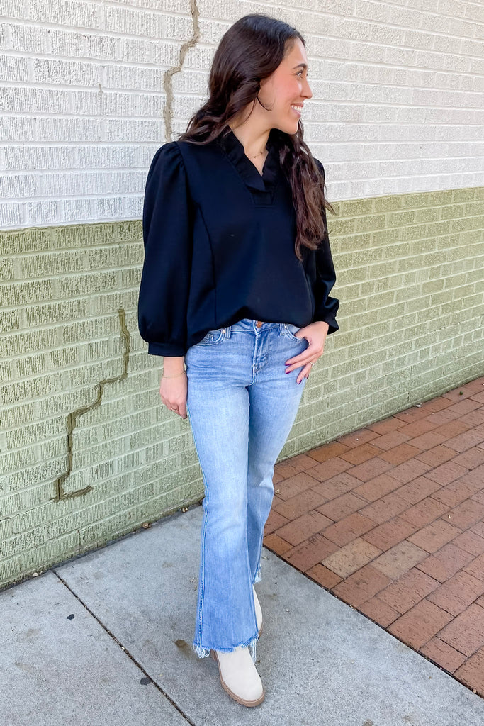 Midnight Dreams Black Ruffle Top - Lyla's: Clothing, Decor & More - Plano Boutique