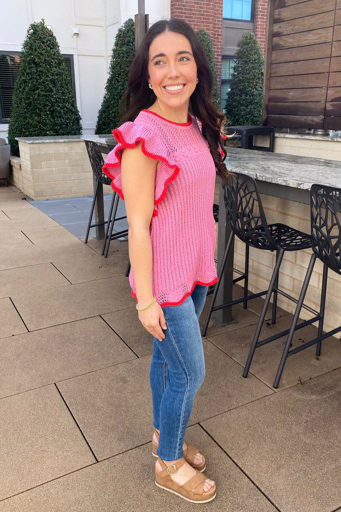 Around the City Pink and Red Crochet Top - Lyla's: Clothing, Decor & More - Plano Boutique