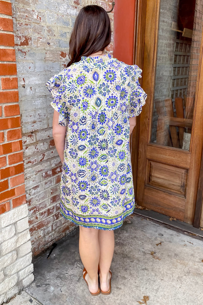 Mosaic Chic Blue Print Dress - Lyla's: Clothing, Decor & More - Plano Boutique