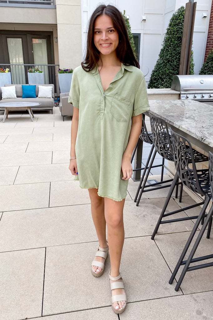In Love Washed Denim Olive Dress - Lyla's: Clothing, Decor & More - Plano Boutique
