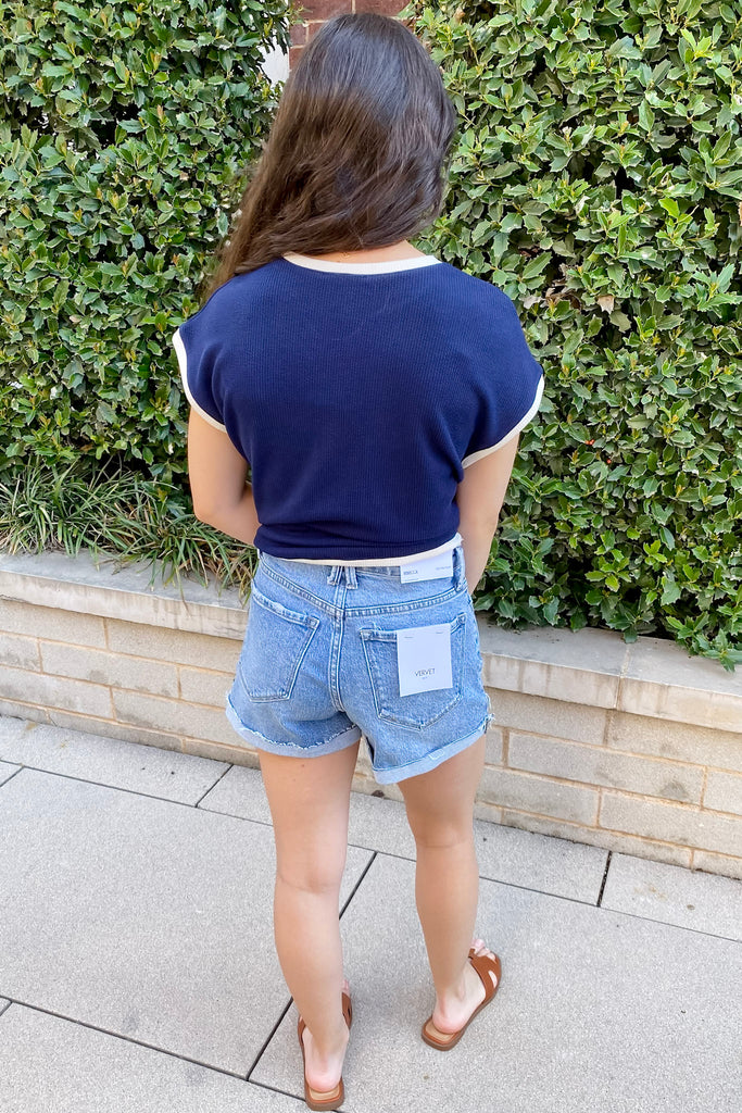 Rebecca Sirious High Rise Single Cuff Denim Shorts by Vervet - Lyla's: Clothing, Decor & More - Plano Boutique