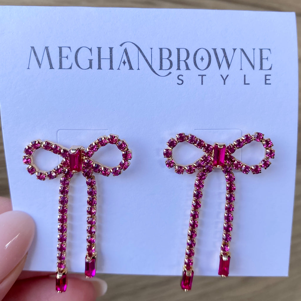 Prec Pink Bow Earrings by Meghan Browne - Lyla's: Clothing, Decor & More - Plano Boutique