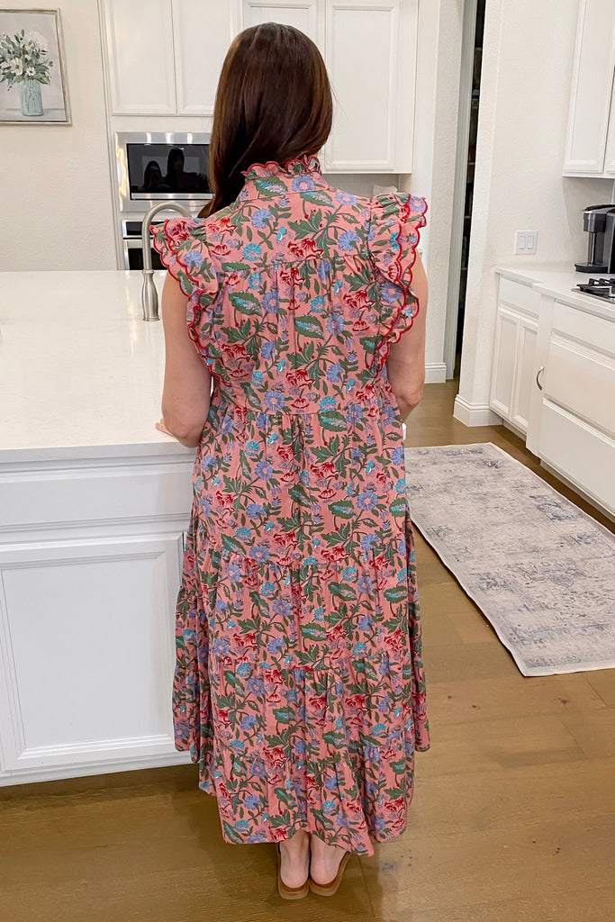 Rosewood Bloom Ruffle Pink Midi Dress - Lyla's: Clothing, Decor & More - Plano Boutique