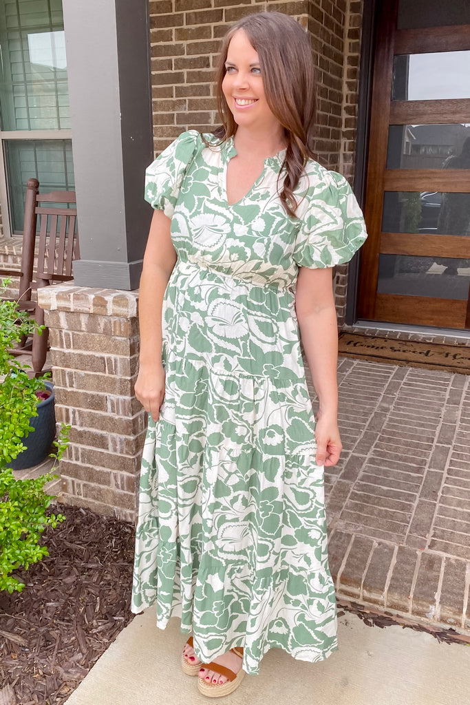 Wildflower Serenade Sage Print Dress - Lyla's: Clothing, Decor & More - Plano Boutique