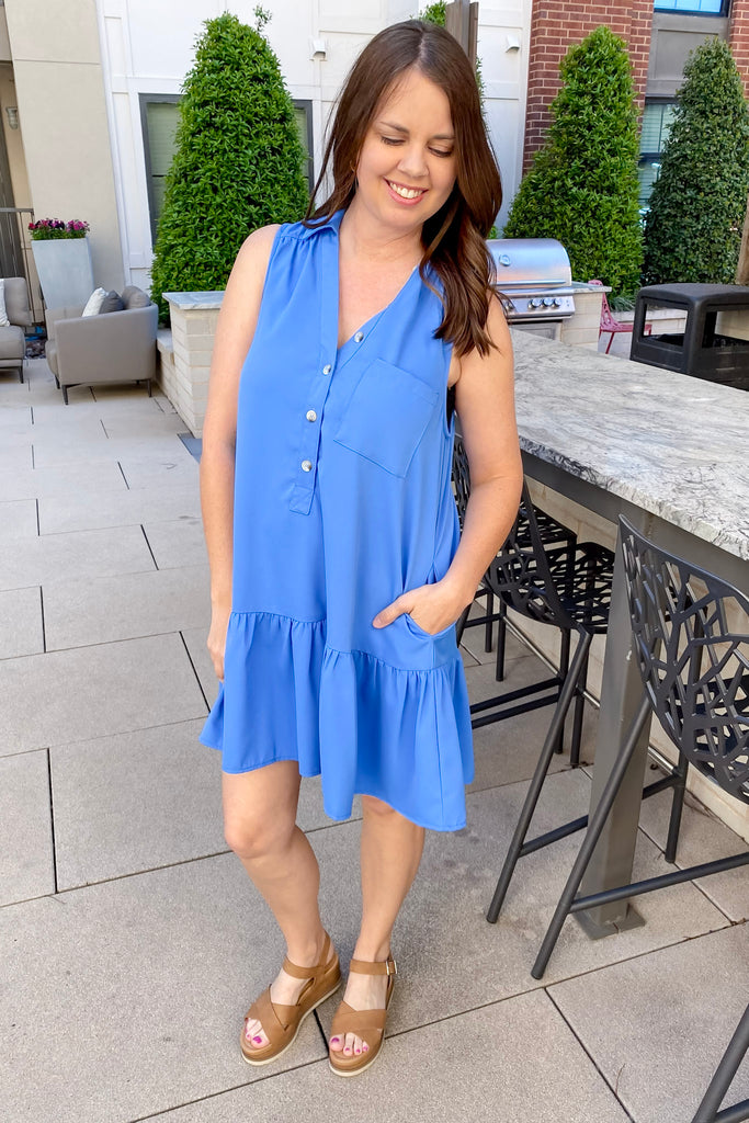 Nothing on You Blue Button Dress Top - Lyla's: Clothing, Decor & More - Plano Boutique