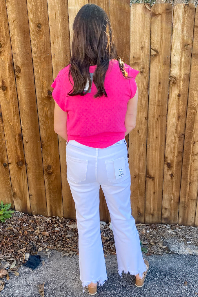 Snow White High Rise Uneven Hem Crop Flare Denim by Mica - Lyla's: Clothing, Decor & More - Plano Boutique
