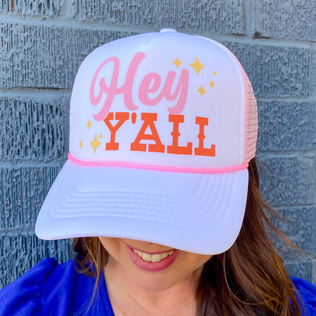 Hey Y'all Pink and White Foam Trucker Hat - Lyla's: Clothing, Decor & More - Plano Boutique