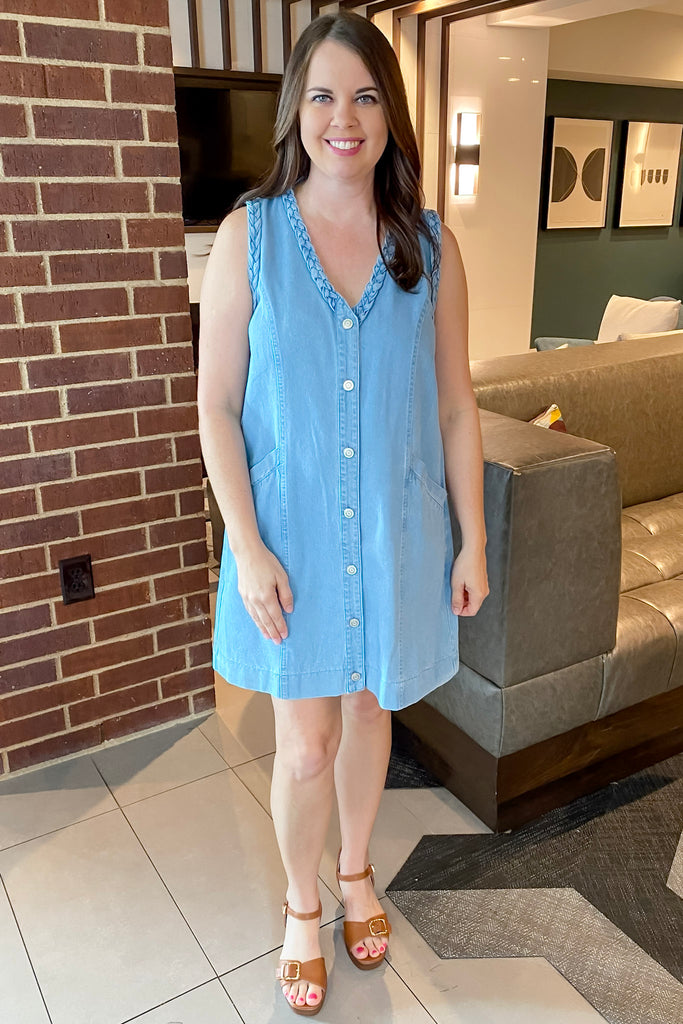 Extreme Conditions Braided Denim Dress - Lyla's: Clothing, Decor & More - Plano Boutique