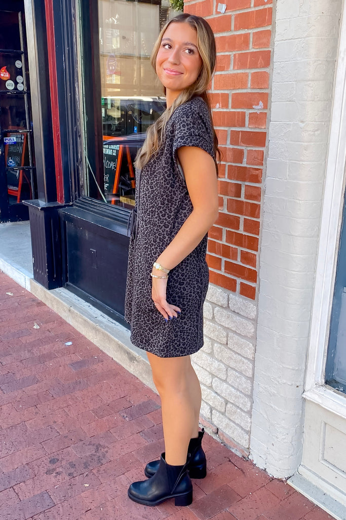 Instincts Are Good Leopard Print Grey Dress - Lyla's: Clothing, Decor & More - Plano Boutique