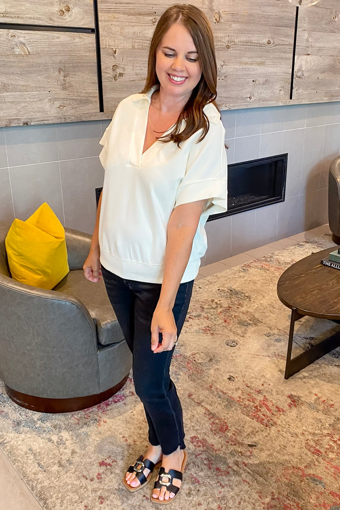 Easy Like That Cream Polo Top - Lyla's: Clothing, Decor & More - Plano Boutique
