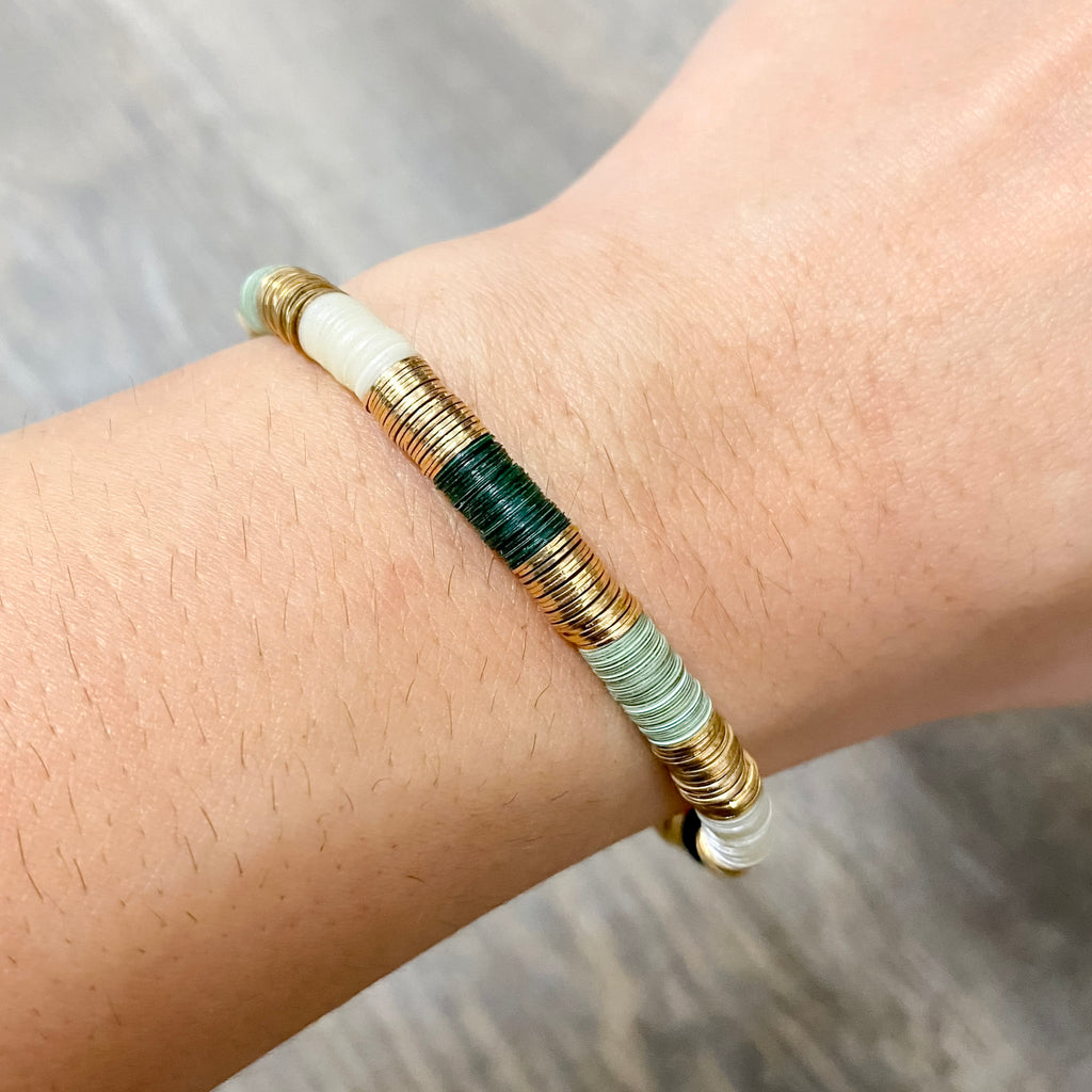 Grace Small Uniform Colorblocks With Gold Sequin Stretch Bracelet Emerald By Ink & Alloy - Lyla's: Clothing, Decor & More - Plano Boutique