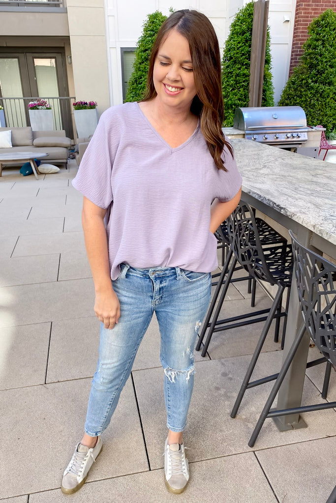 Simple V Neckline Lavender Top - Lyla's: Clothing, Decor & More - Plano Boutique