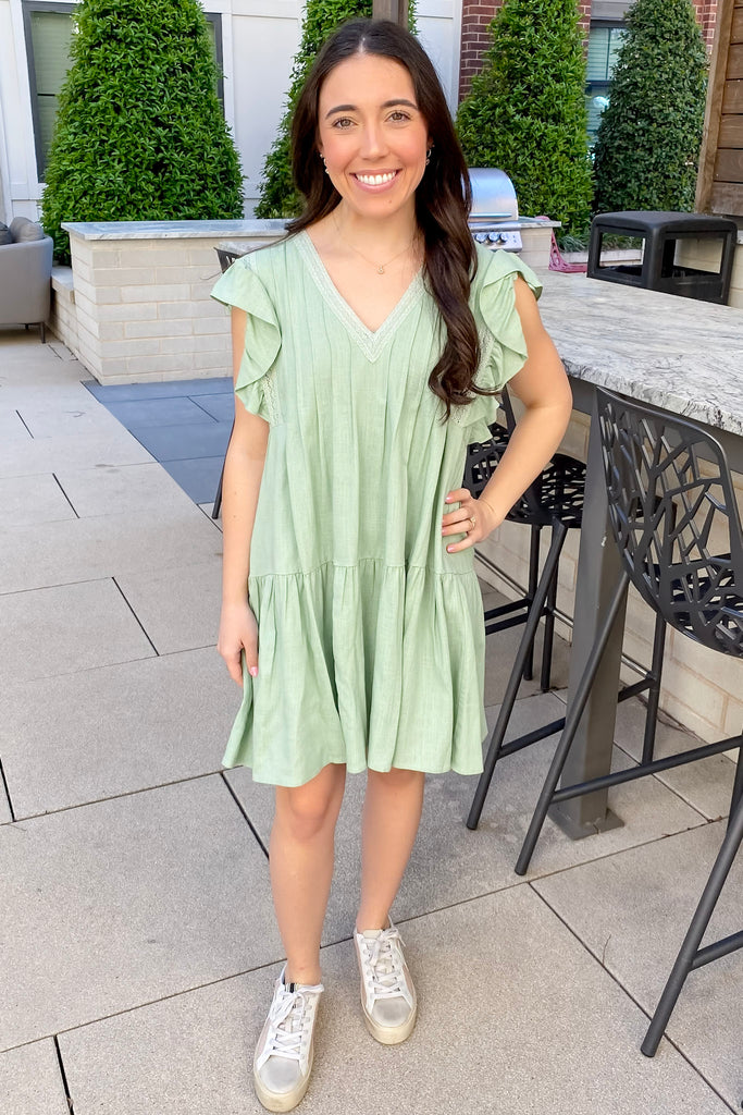 Come On Girl Pintuck Sage Dress - Lyla's: Clothing, Decor & More - Plano Boutique