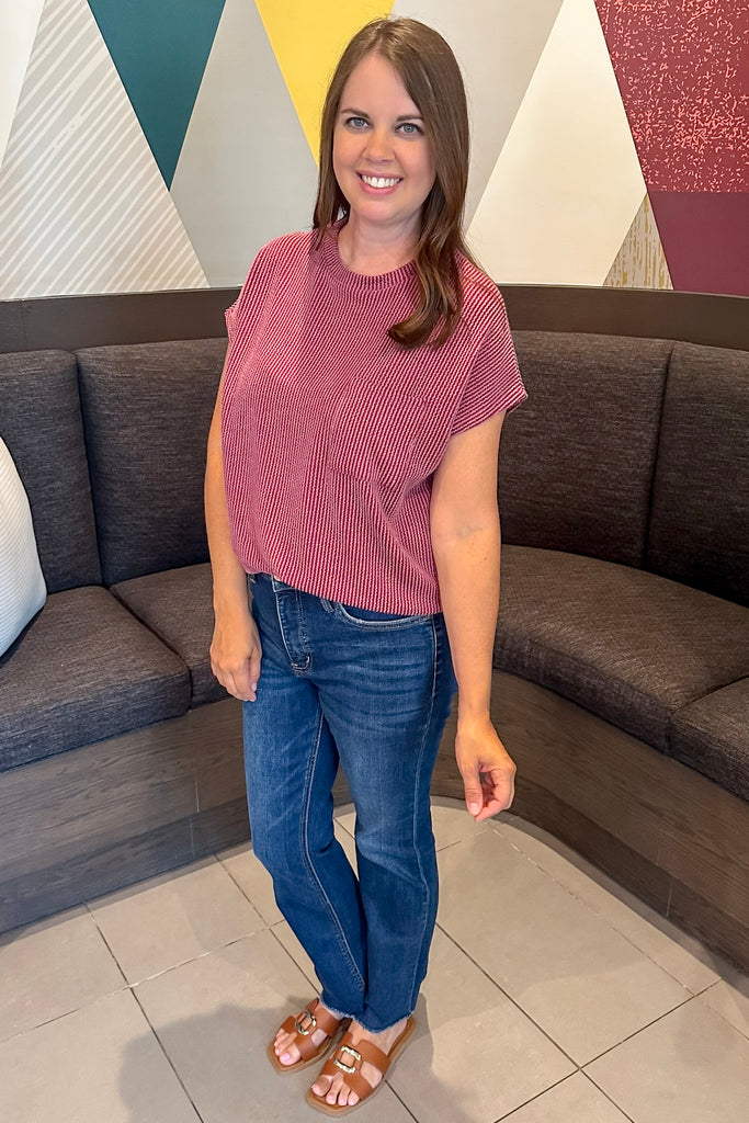 Dark Wine Ribbed Pocket Top - Lyla's: Clothing, Decor & More - Plano Boutique
