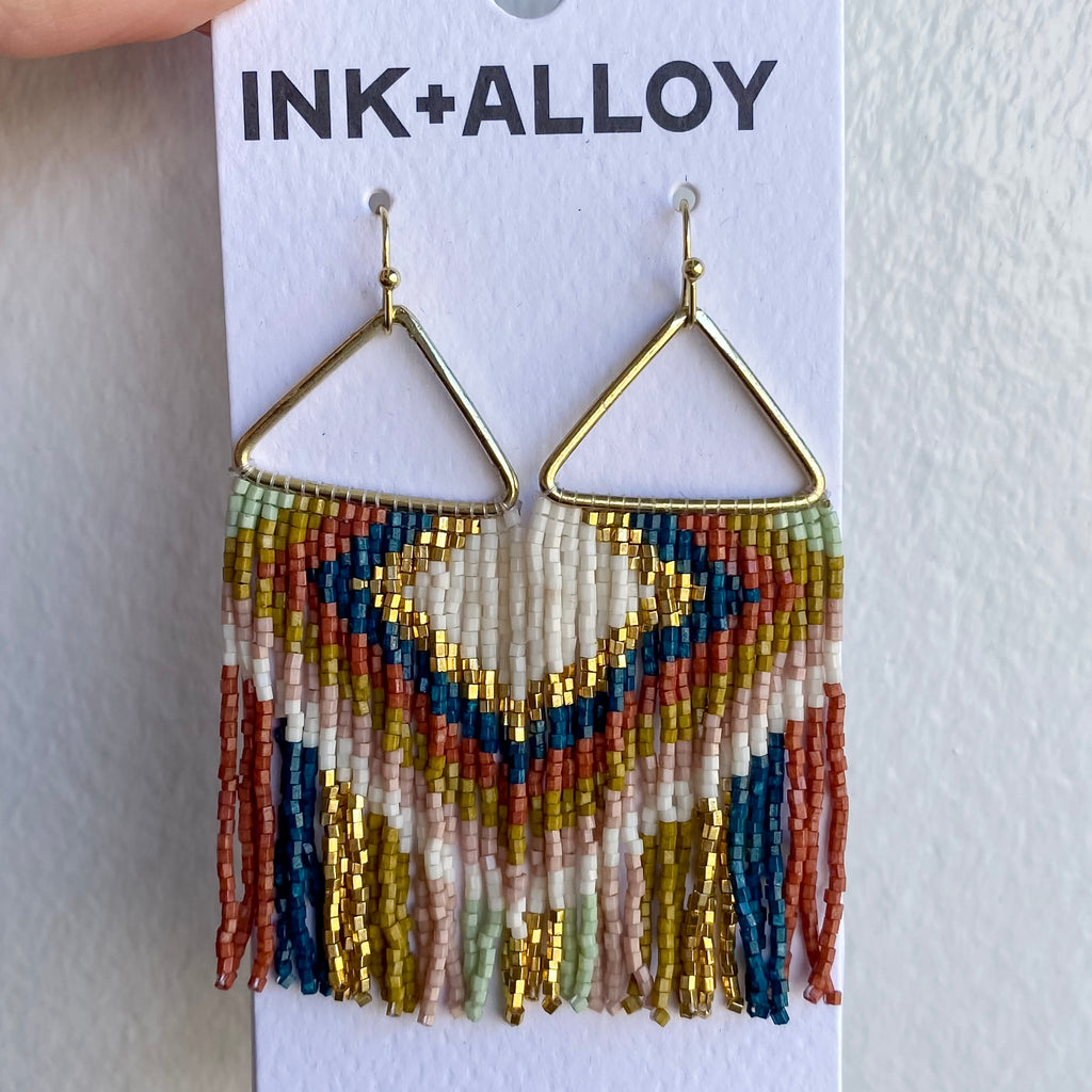 Paige Ascending Blocks Beaded Fringe Earrings in Desert by Ink & Alloy - Lyla's: Clothing, Decor & More - Plano Boutique