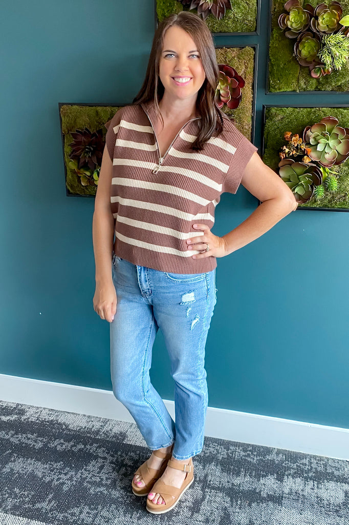 Layers Of Life Striped Vest Espresso - Lyla's: Clothing, Decor & More - Plano Boutique