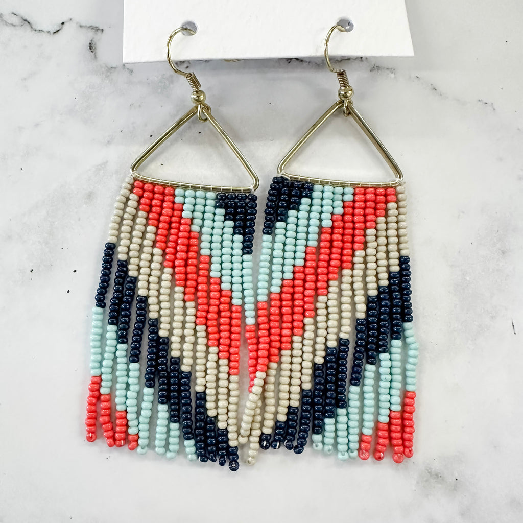 Whitney Diagonal Striped Fringe Earrings in Red and Blue by Ink & Alloy - Lyla's: Clothing, Decor & More - Plano Boutique