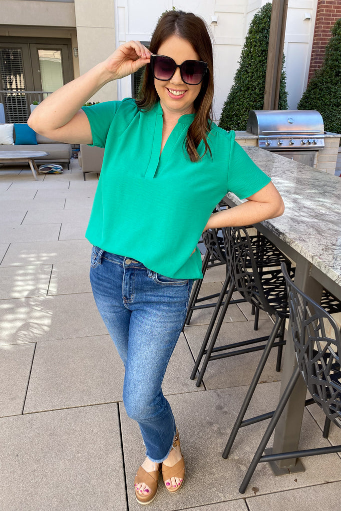 Placket Green Top - Lyla's: Clothing, Decor & More - Plano Boutique