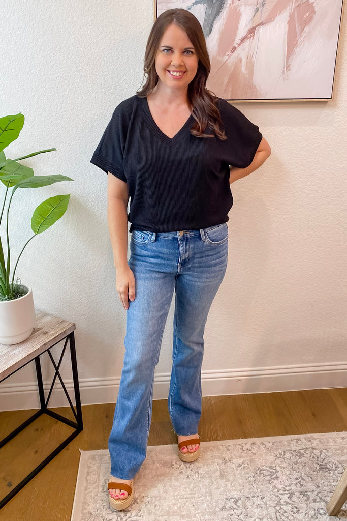 Miranda Flores Sea Mid Rise Seamless Waistband Bootcut Denim by Vervet - Lyla's: Clothing, Decor & More - Plano Boutique