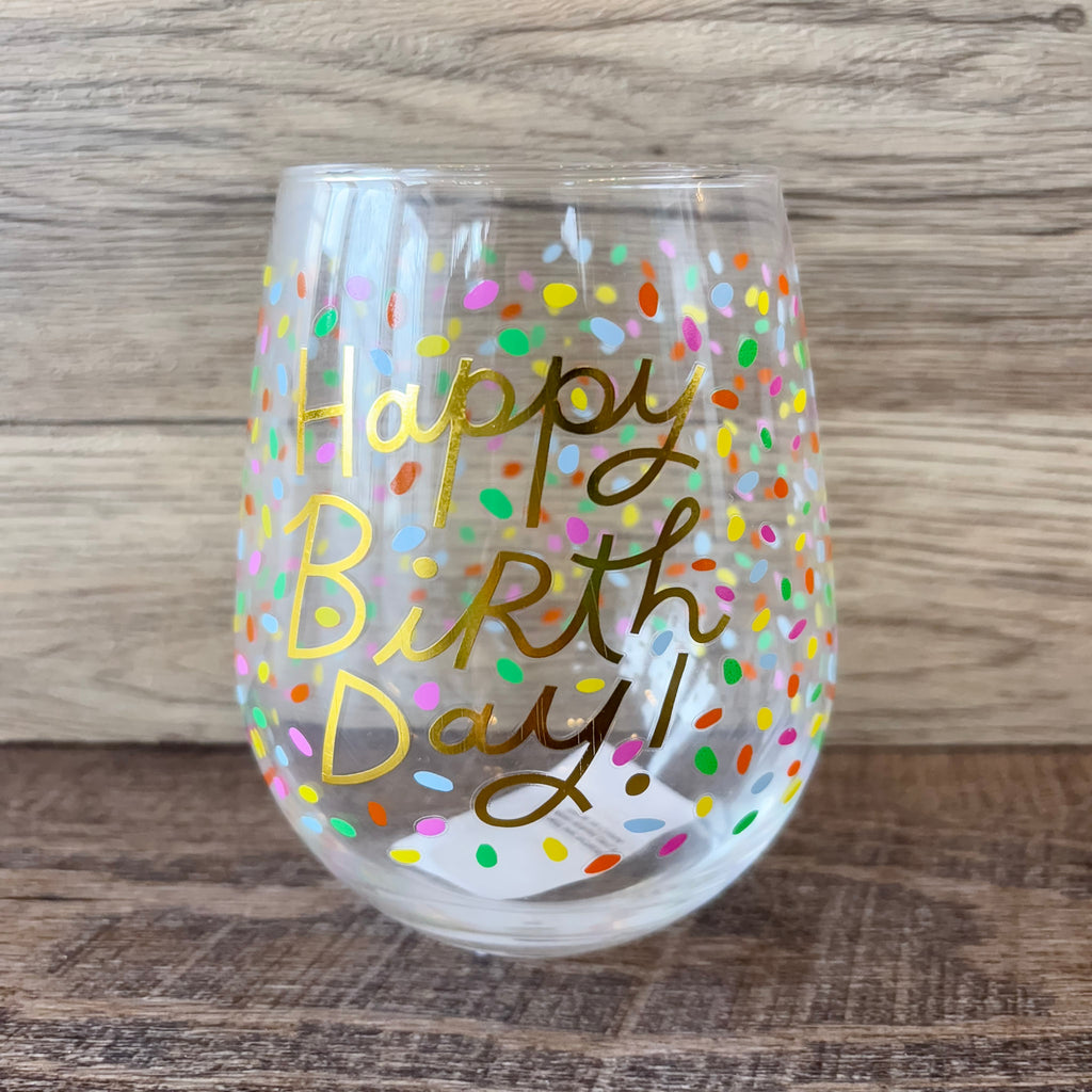 Happy Birthday Stemless Wine Glass - Lyla's: Clothing, Decor & More - Plano Boutique