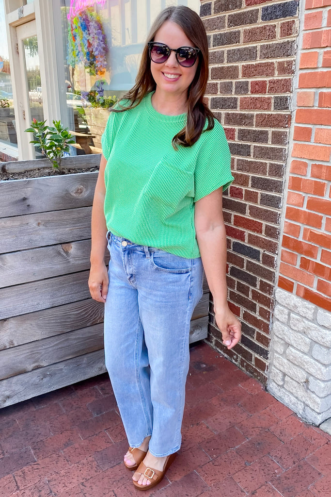 Green Grass Ribbed Pocket Top - Lyla's: Clothing, Decor & More - Plano Boutique