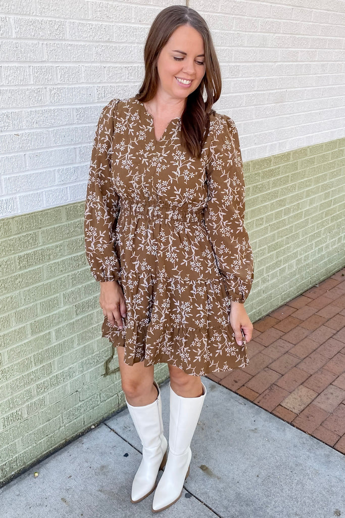 County Roads Floral Print Brown Dress - Lyla's: Clothing, Decor & More - Plano Boutique