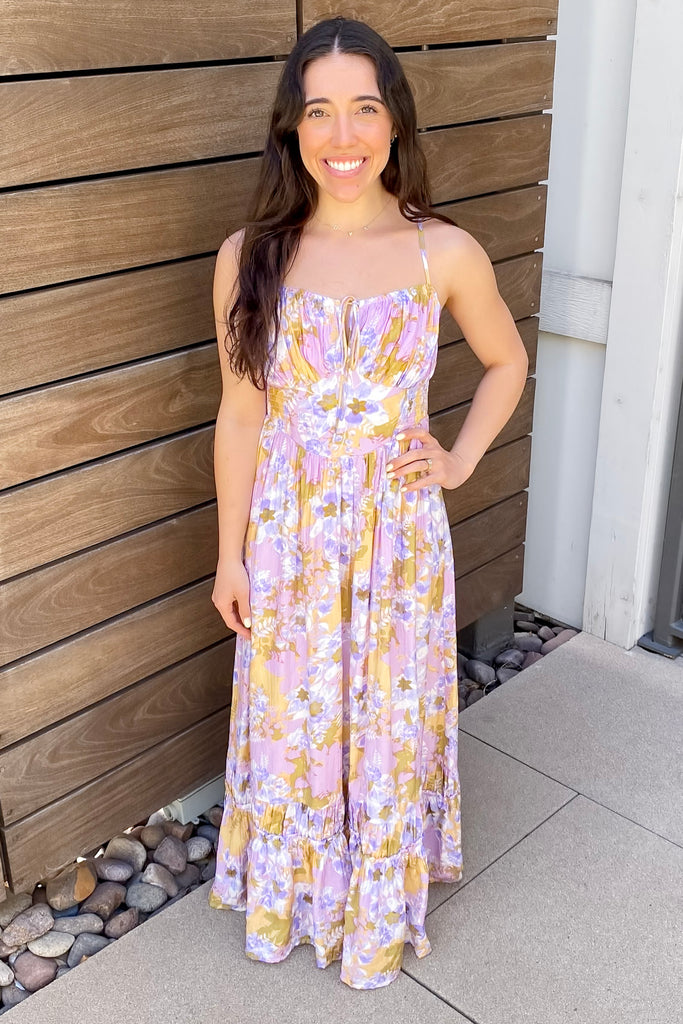 Whirlwind Floral Print Lavender Maxi Dress - Lyla's: Clothing, Decor & More - Plano Boutique