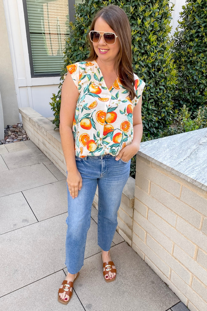 Fruity Citrus Orange Print Top - Lyla's: Clothing, Decor & More - Plano Boutique
