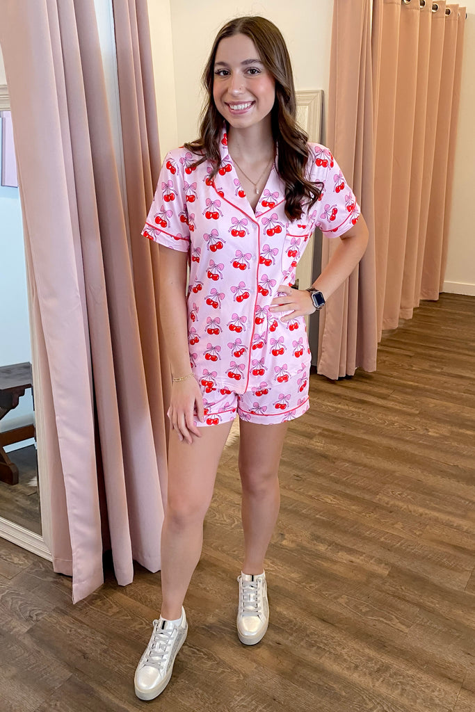 Cherry Bow Pajama Set - Lyla's: Clothing, Decor & More - Plano Boutique