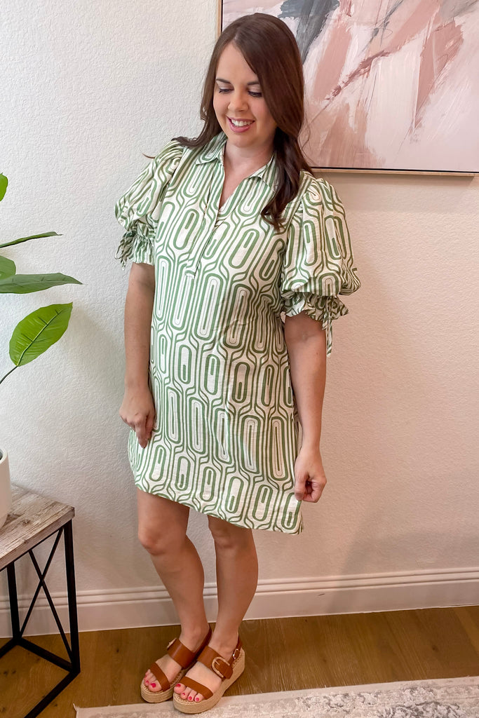 Skyline Views Olive Print Dress - Lyla's: Clothing, Decor & More - Plano Boutique