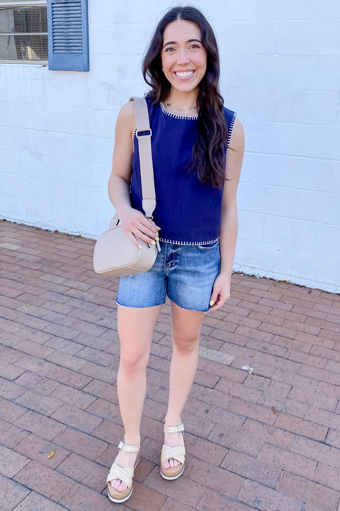 Call Me Back Whipstitched Navy Top - Lyla's: Clothing, Decor & More - Plano Boutique
