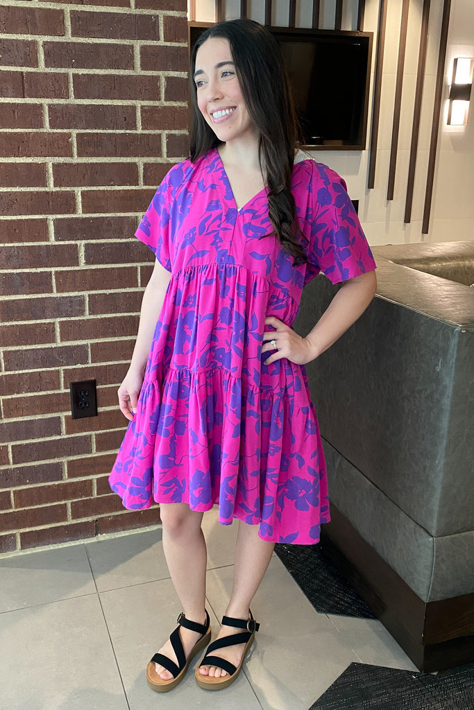 On Vacation Mode Magenta Floral Print Dress - Lyla's: Clothing, Decor & More - Plano Boutique