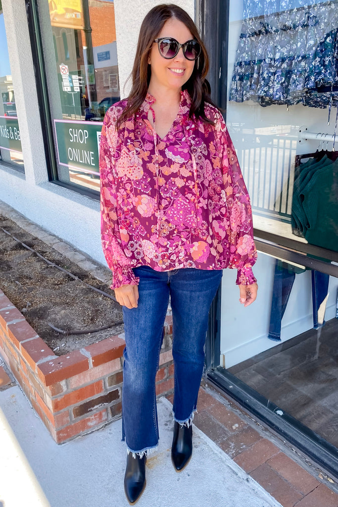 All The Glam Floral Print Burgundy Top - Lyla's: Clothing, Decor & More - Plano Boutique