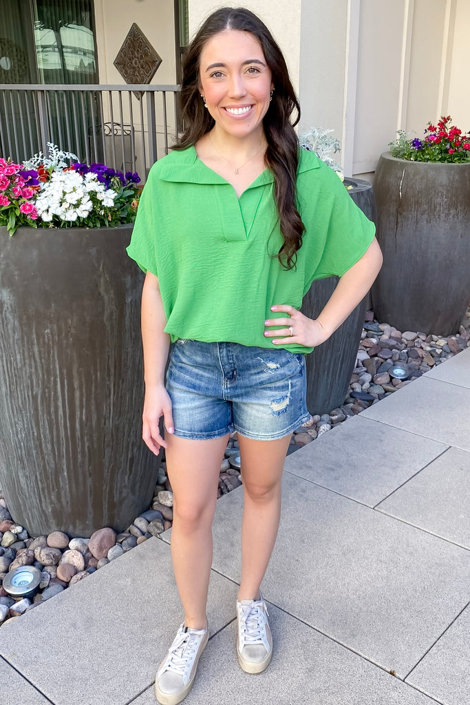 Whats Going On Green Collar Top - Lyla's: Clothing, Decor & More - Plano Boutique