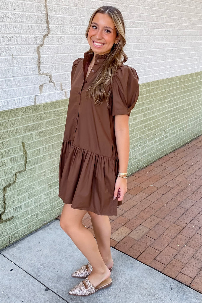 In My Fall Feels Brown Ruffle Dress - Lyla's: Clothing, Decor & More - Plano Boutique