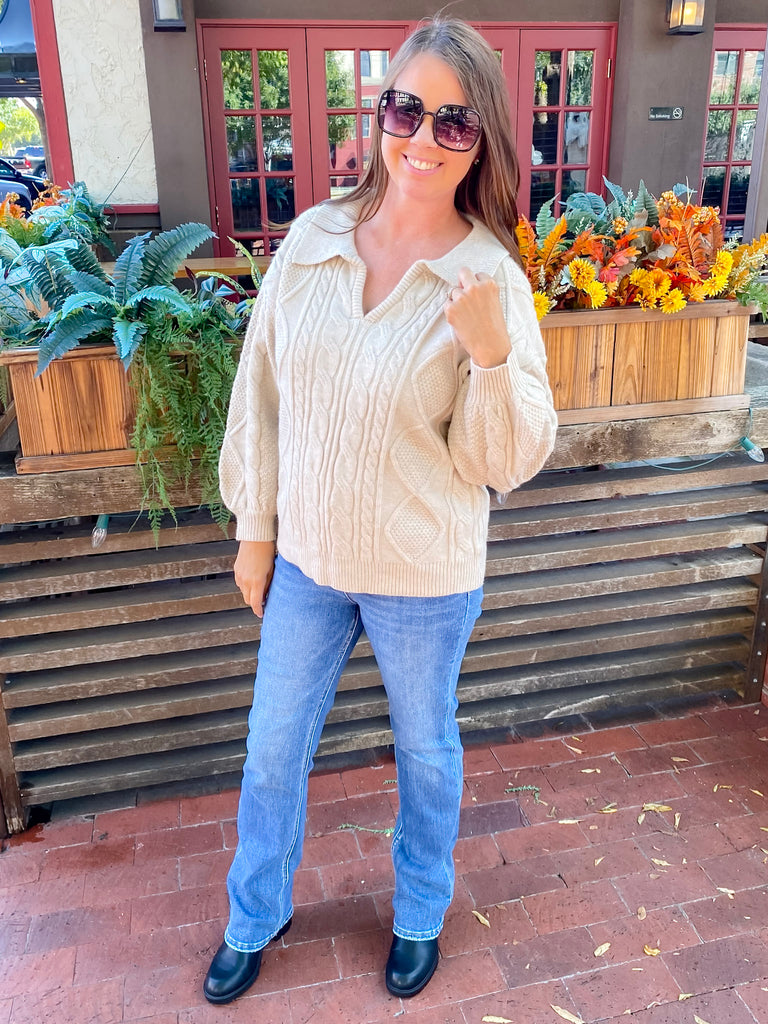 Find This One Taupe Collar Sweater - Lyla's: Clothing, Decor & More - Plano Boutique