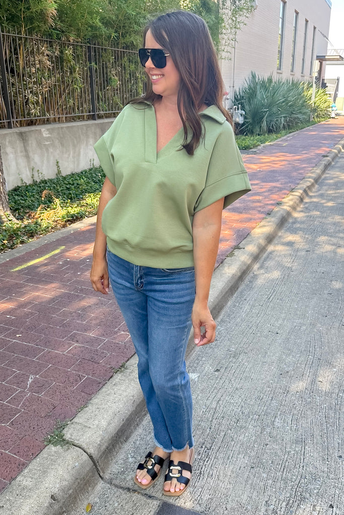 Easy Like That Tea Green Polo Top - Lyla's: Clothing, Decor & More - Plano Boutique