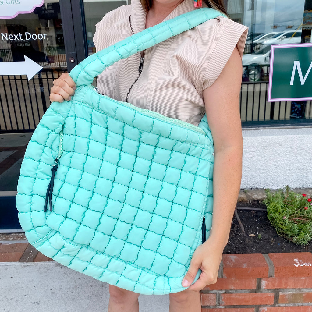 Mint Oversized Quilted Hobo Tote Bag - Lyla's: Clothing, Decor & More - Plano Boutique