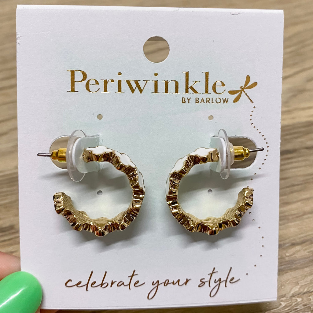 Gold and White Clover Hoop Earrings - Lyla's: Clothing, Decor & More - Plano Boutique