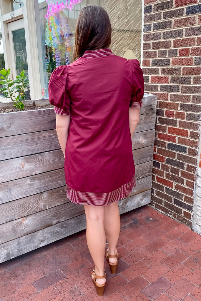 Under A Minute Stitch Detail Burgundy Dress - Lyla's: Clothing, Decor & More - Plano Boutique